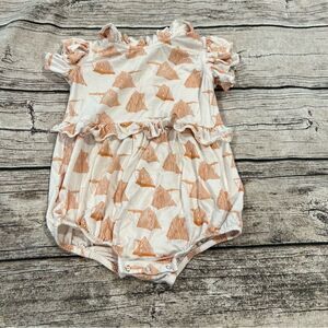 Kate Quinn 2T Bamboo Romper With Ruffles and tent print